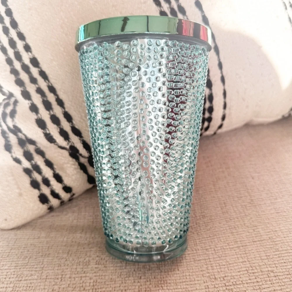 STARBUCKS Tumbler Green Circle Logo Studded Metallic Texture Dot 2014